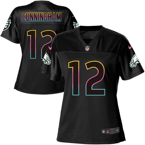 Nike Eagles #12 Randall Cunningham Black Women's NFL Fashion Game Jersey - Click Image to Close
